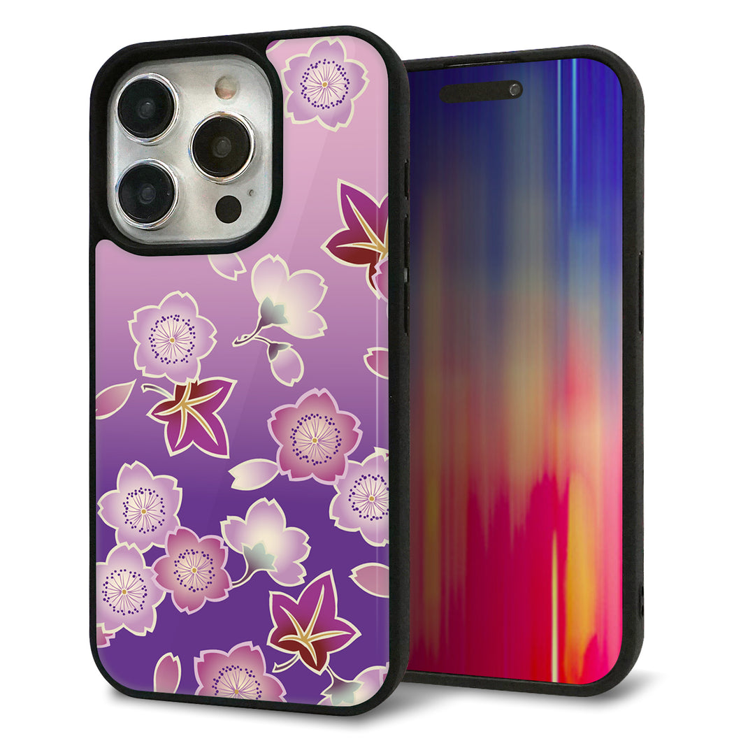 iPhone15 Pro 強化ガラス&TPUスマホケース ガラプリ【YJ324 和柄 桜 もみじ】