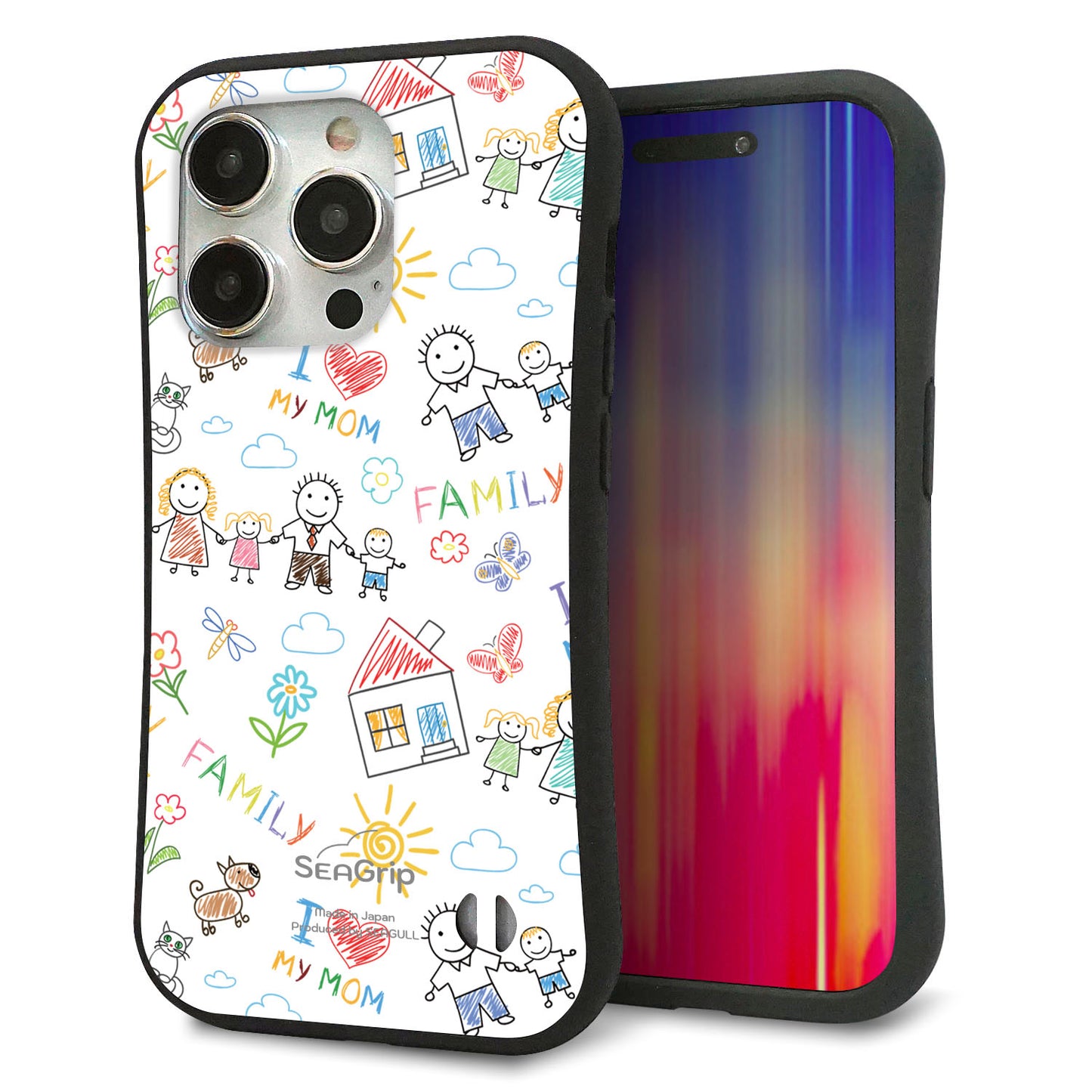 iPhone15 Pro スマホケース 「SEA Grip」 グリップケース Sライン 【709 ファミリー】 UV印刷