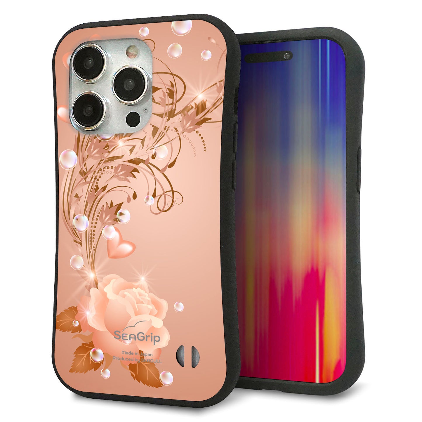 iPhone15 Pro スマホケース 「SEA Grip」 グリップケース Sライン 【1178 ラブリーローズ】 UV印刷