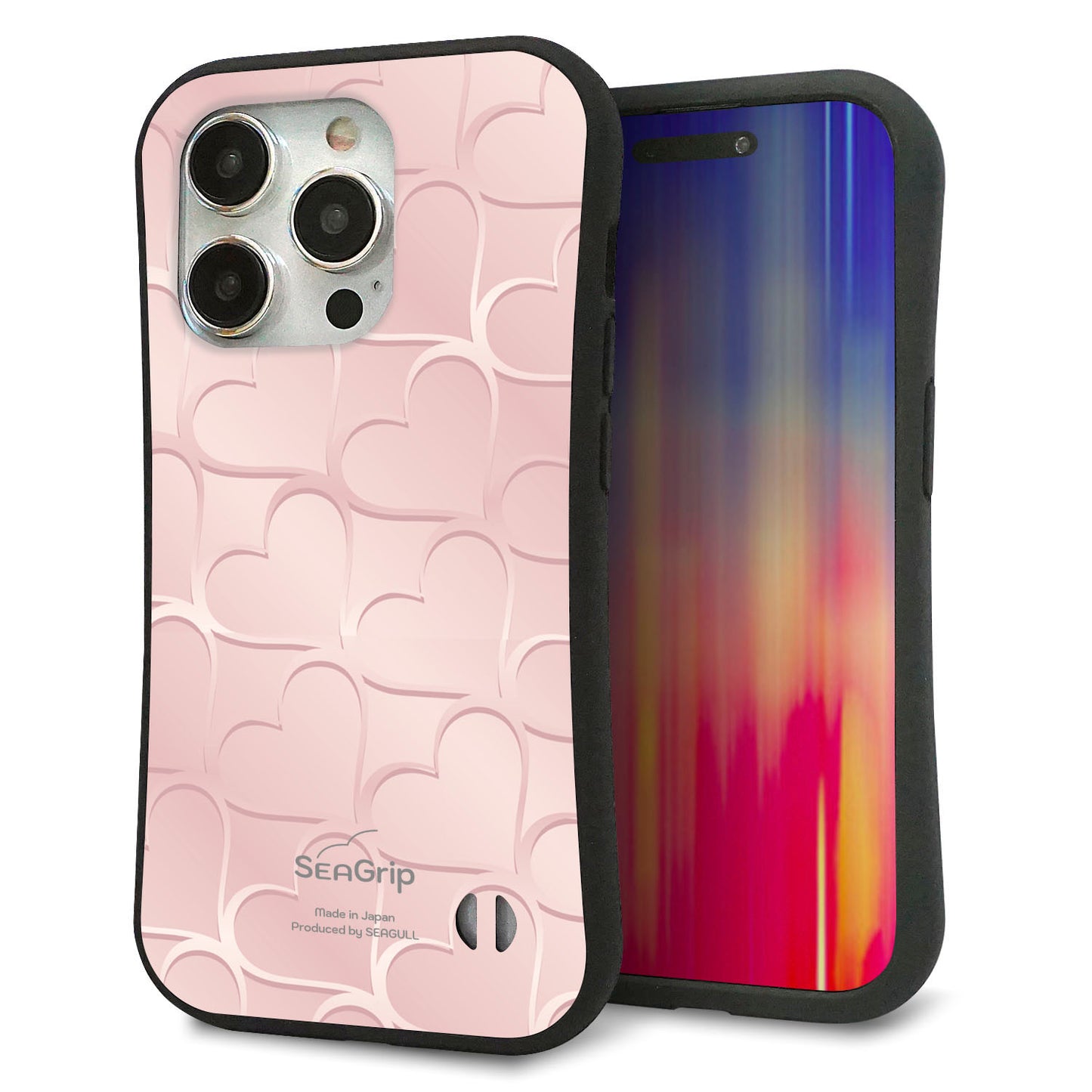 iPhone15 Pro スマホケース 「SEA Grip」 グリップケース Sライン 【1340 かくれハート(ローズピンク)】 UV印刷