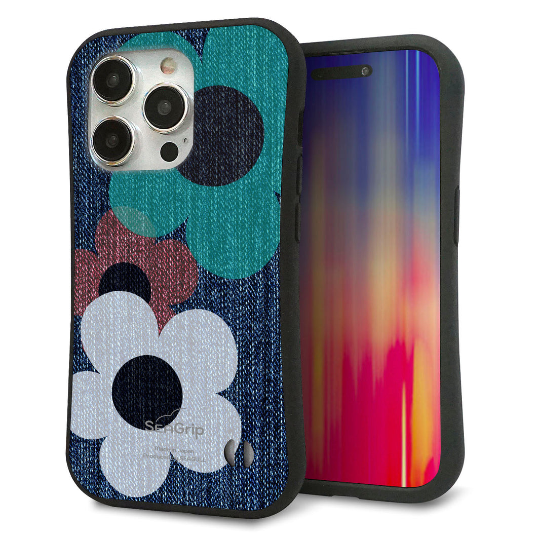 iPhone15 Pro スマホケース 「SEA Grip」 グリップケース Sライン 【EK869 ルーズフラワーinデニム風】 UV印刷