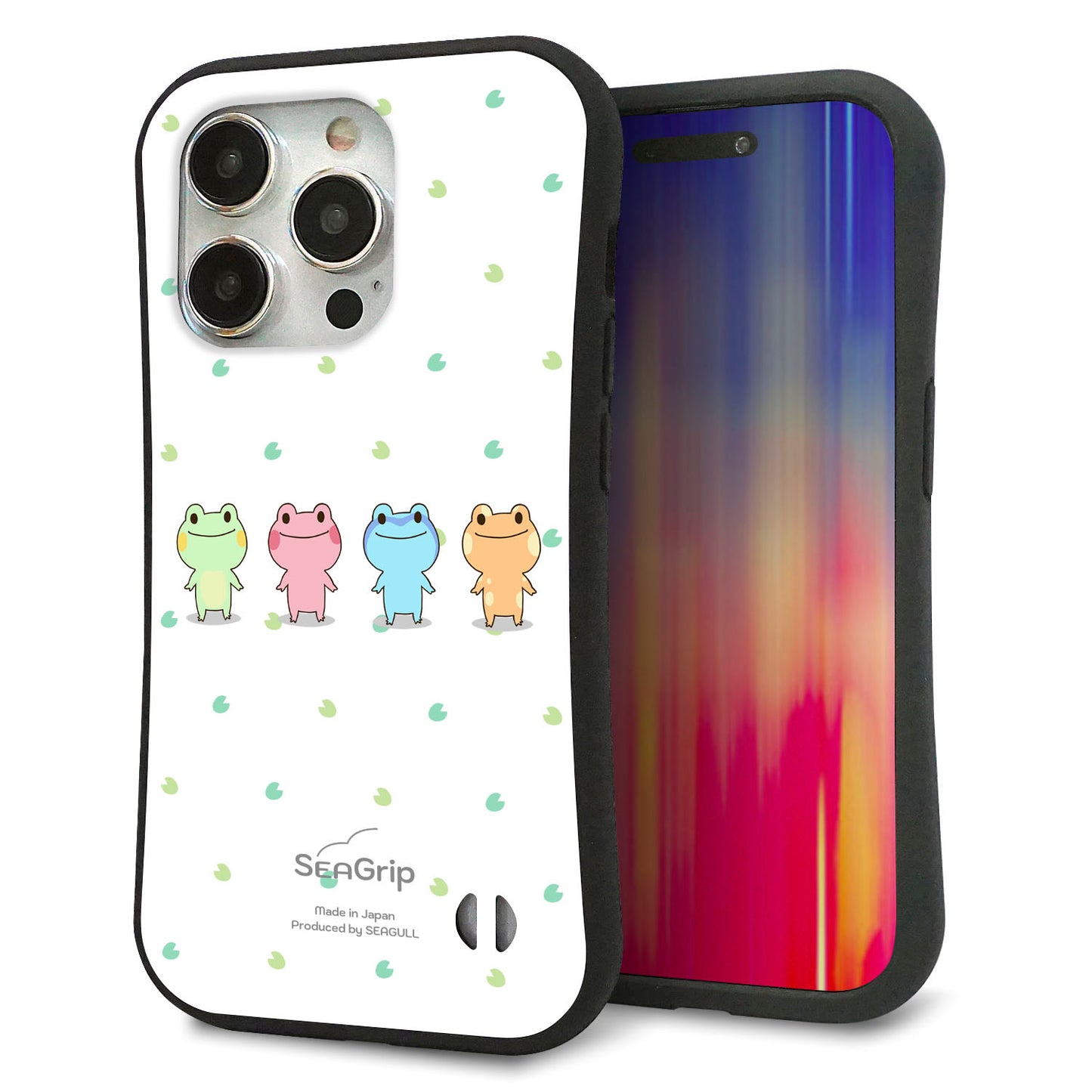 iPhone15 Pro スマホケース 「SEA Grip」 グリップケース Sライン 【HA277 カエル 葉】 UV印刷