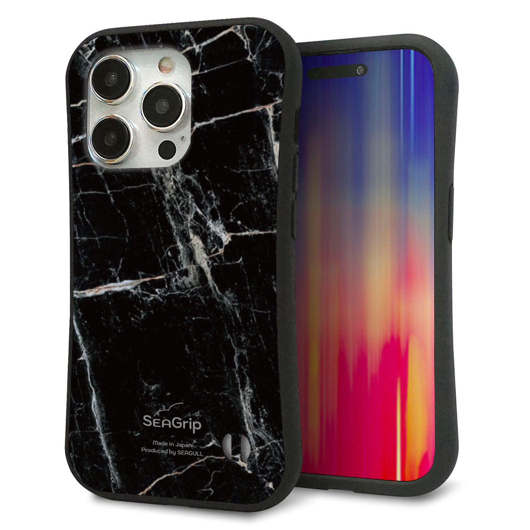 iPhone15 Pro スマホケース 「SEA Grip」 グリップケース Sライン 【KM867 大理石BK】 UV印刷