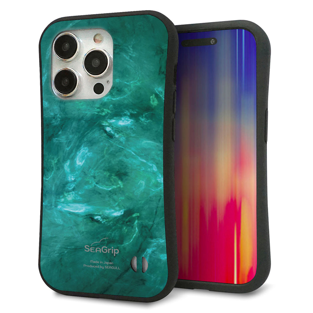 iPhone15 Pro スマホケース 「SEA Grip」 グリップケース Sライン 【KM869 大理石GR】 UV印刷