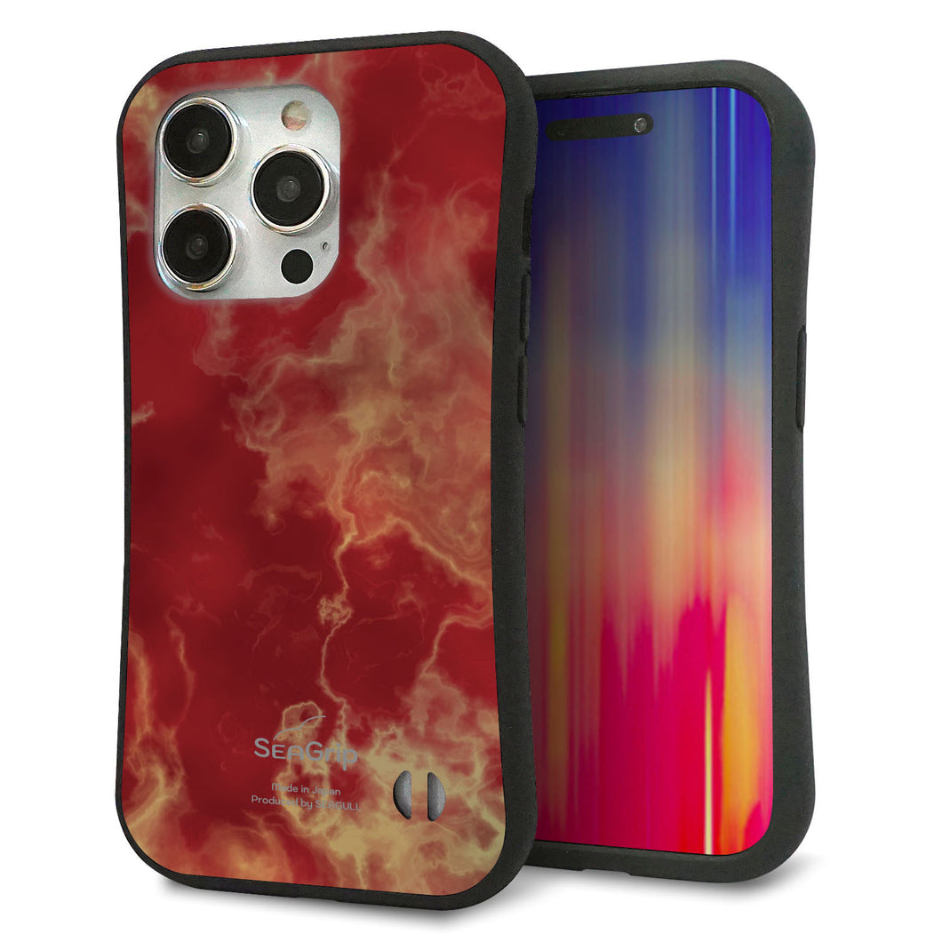 iPhone15 Pro スマホケース 「SEA Grip」 グリップケース Sライン 【KM870 大理石RD】 UV印刷