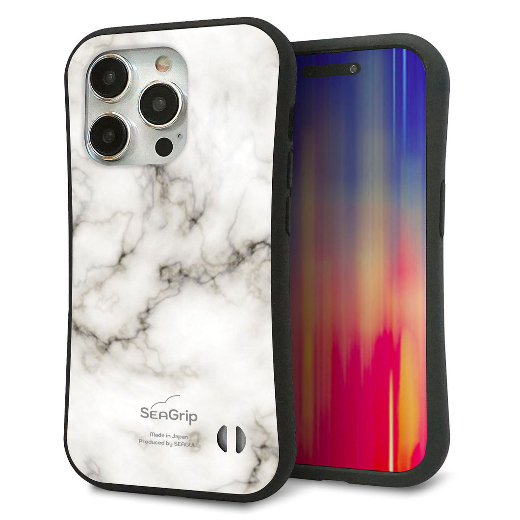 iPhone15 Pro スマホケース 「SEA Grip」 グリップケース Sライン 【KM871 大理石WH】 UV印刷