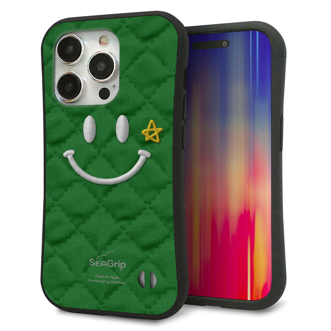 iPhone15 Pro スマホケース 「SEA Grip」 グリップケース Sライン 【KM936 スマイル スター グリーン 】 UV印刷