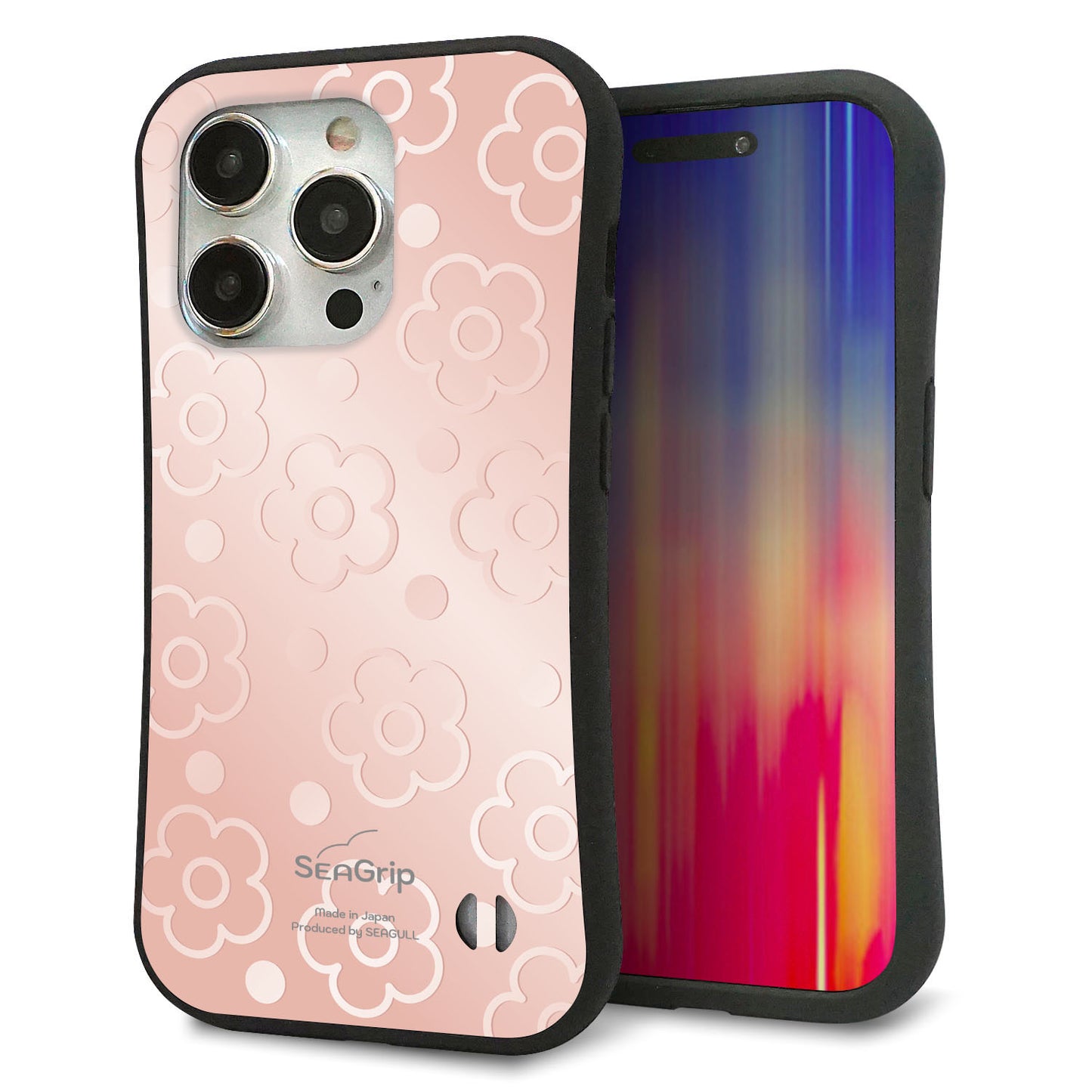 iPhone15 Pro スマホケース 「SEA Grip」 グリップケース Sライン 【SC843 エンボス風デイジーシンプル(ローズピンク)】 UV印刷