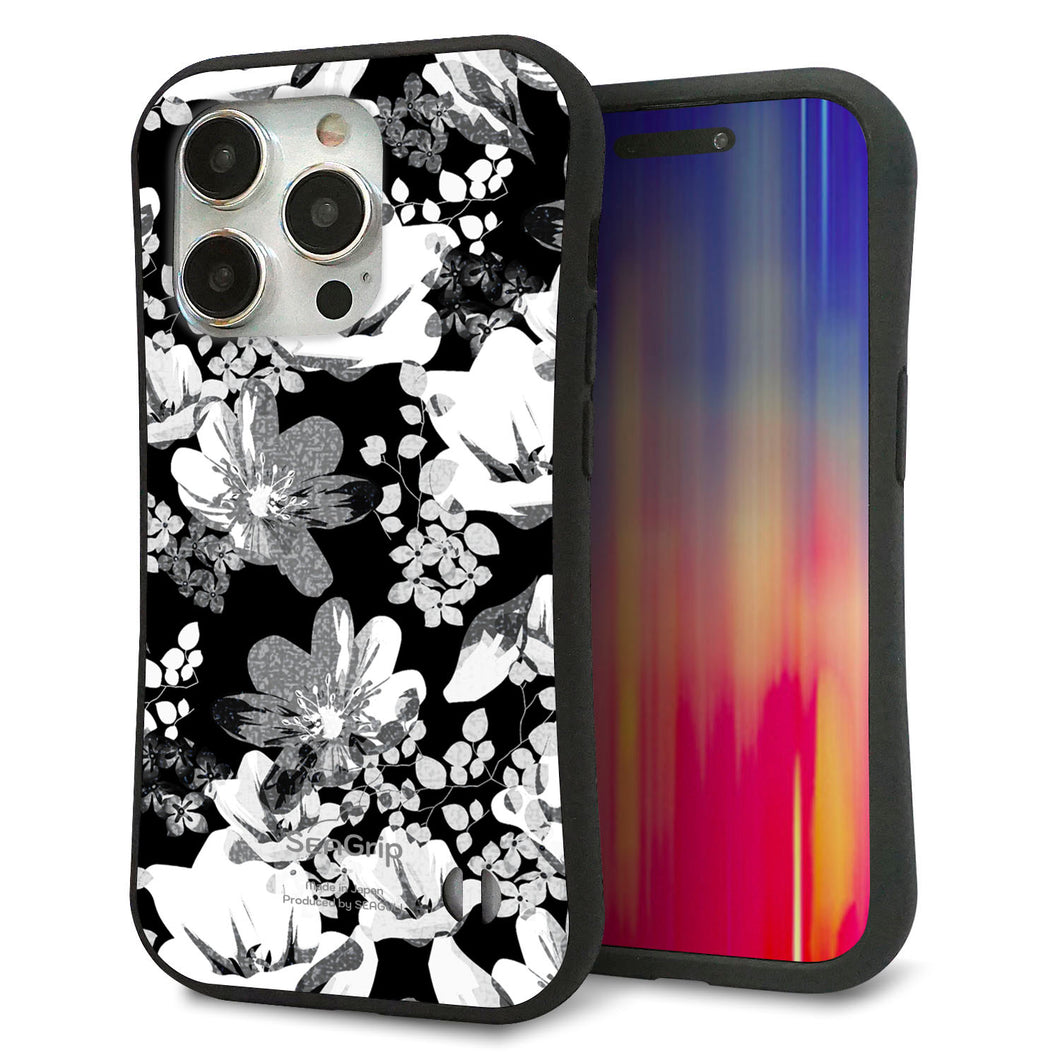 iPhone15 Pro スマホケース 「SEA Grip」 グリップケース Sライン 【SC913 花柄モノトーン 02】 UV印刷