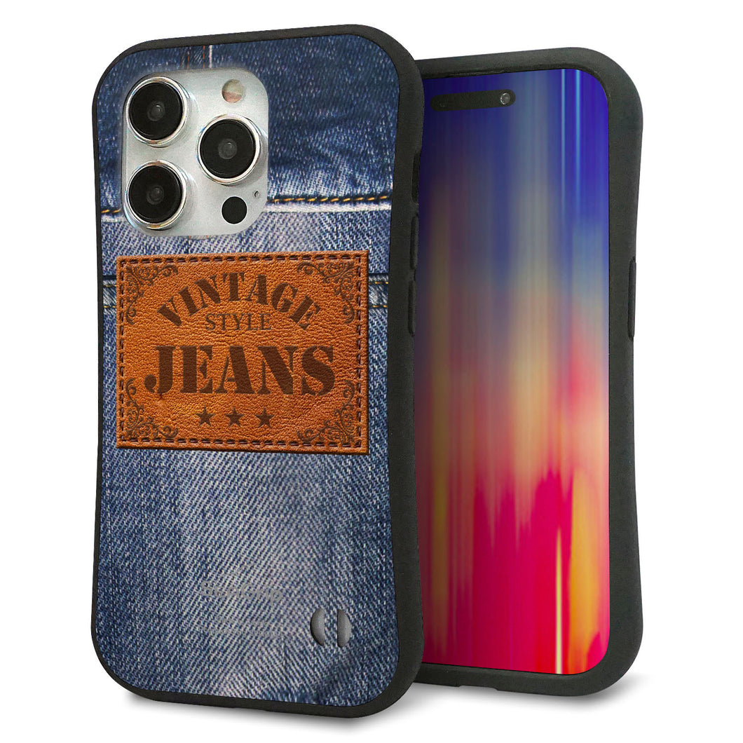 iPhone15 Pro スマホケース 「SEA Grip」 グリップケース Sライン 【SC921 ダメージデニム レザータグ】 UV印刷