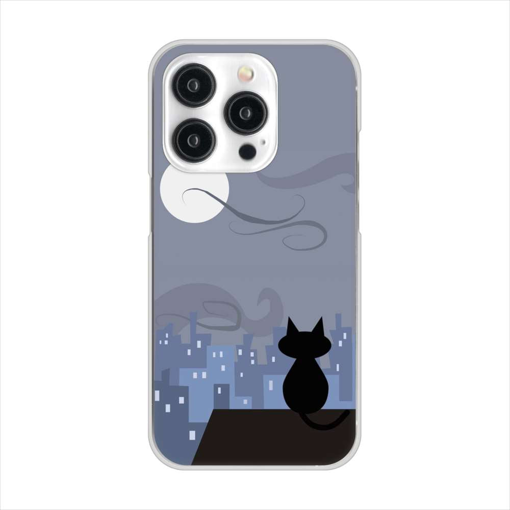 iPhone15 Pro 高画質仕上げ 背面印刷 ハードケース夜とネコ