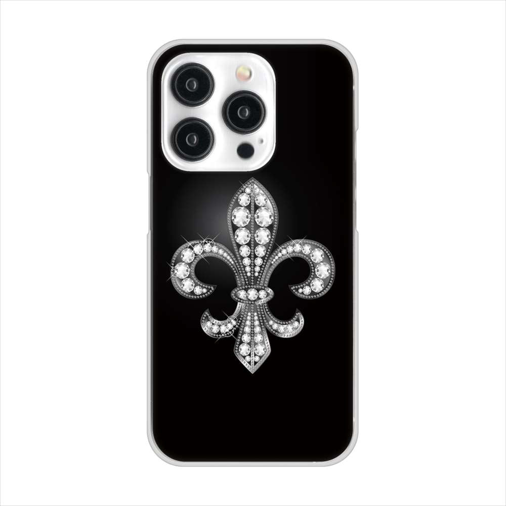 iPhone15 Pro 高画質仕上げ 背面印刷 ハードケース 【042 ラインストーン風の印刷ゴージャスユリ】