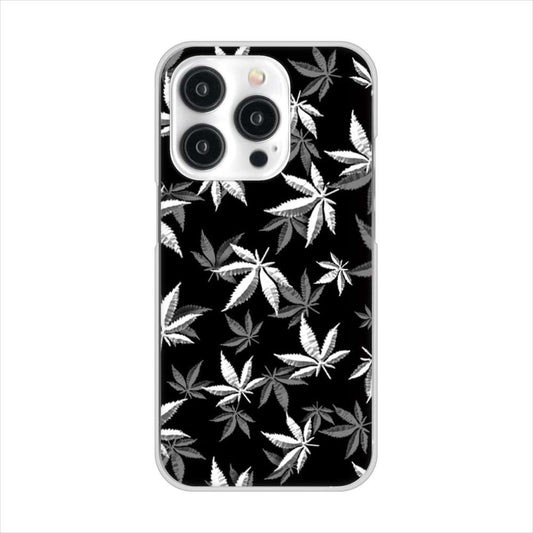 iPhone15 Pro 高画質仕上げ 背面印刷 ハードケース 【064 モノトーン大麻ブラック】