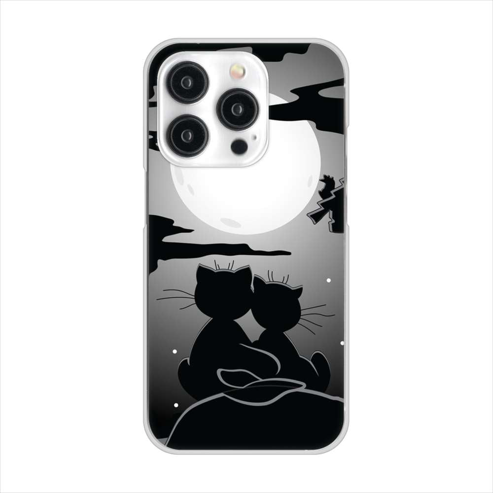 iPhone15 Pro 高画質仕上げ 背面印刷 ハードケース夜とネコ