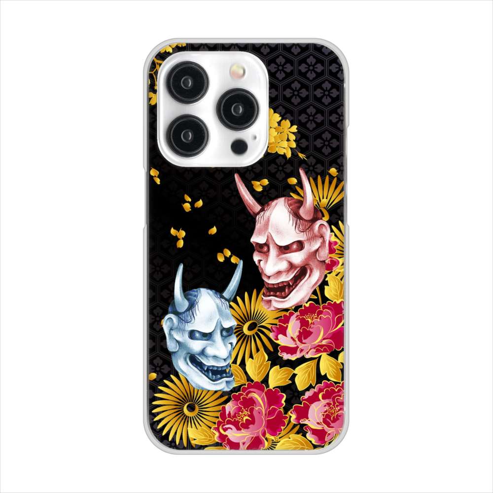 iPhone15 Pro 高画質仕上げ 背面印刷 ハードケース 【1024 般若と牡丹2】