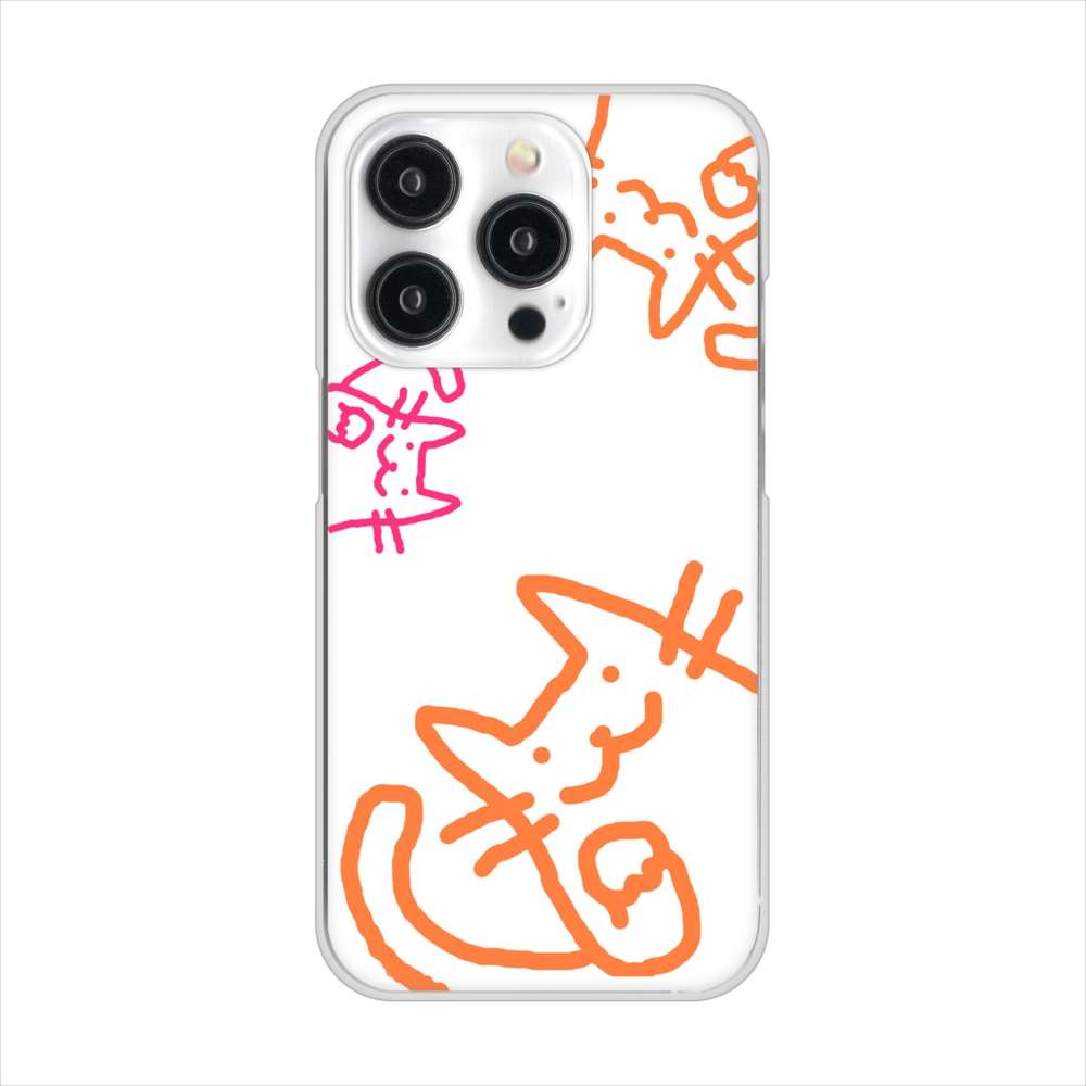 iPhone15 Pro 高画質仕上げ 背面印刷 ハードケース 【1098 手まねきする3匹のネコ】