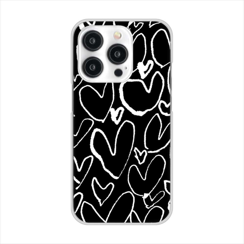 iPhone15 Pro 高画質仕上げ 背面印刷 ハードケース 【1124 ハート BK&WH】