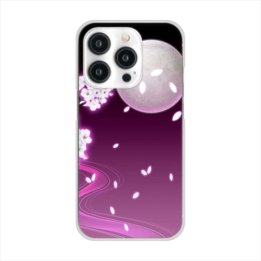 iPhone15 Pro 高画質仕上げ 背面印刷 ハードケース 【1223 紫に染まる月と桜】