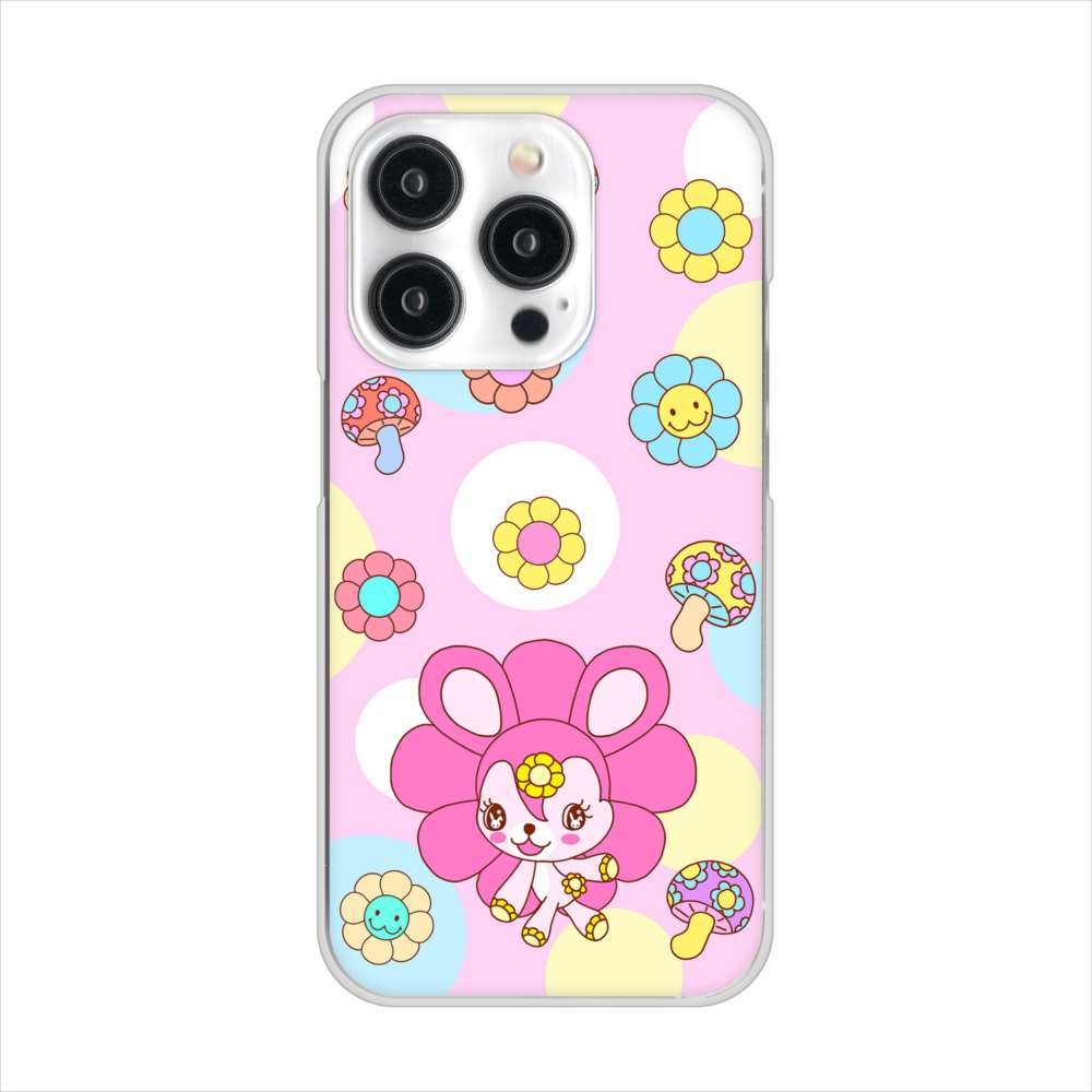 iPhone15 Pro 高画質仕上げ 背面印刷 ハードケースむかいあぐる フラワーうさぎのフラッピョン