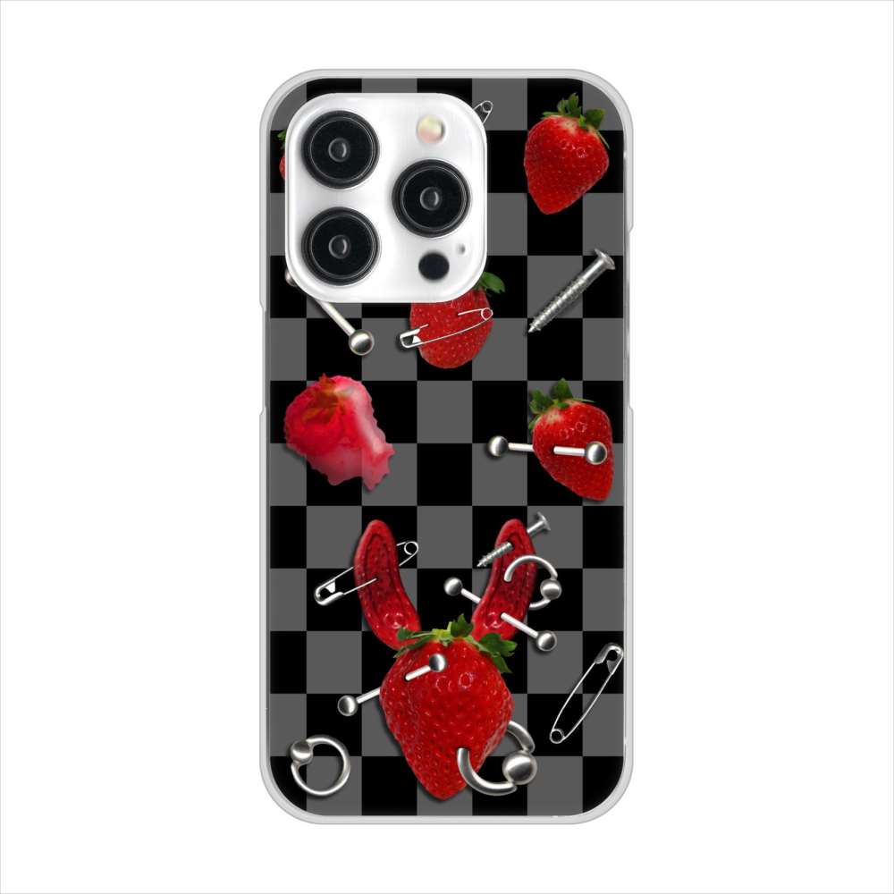 iPhone15 Pro 高画質仕上げ 背面印刷 ハードケースむかいあぐる 苺パンク