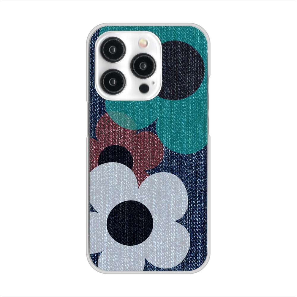 iPhone15 Pro 高画質仕上げ 背面印刷 ハードケース 【EK869 ルーズフラワーinデニム風】