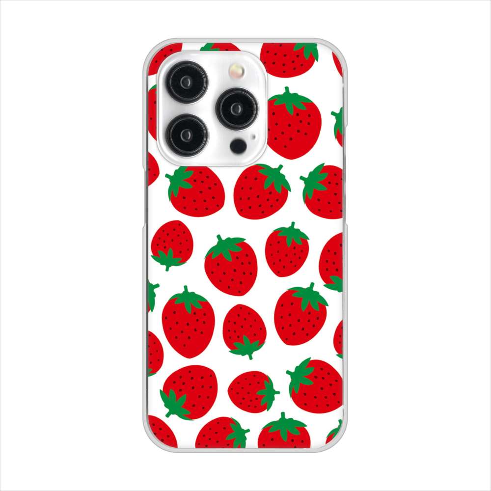 iPhone15 Pro 高画質仕上げ 背面印刷 ハードケース小さいイチゴ模様