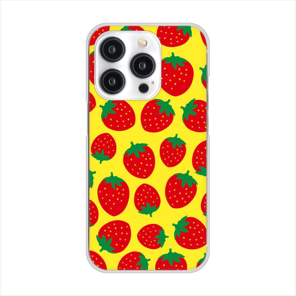 iPhone15 Pro 高画質仕上げ 背面印刷 ハードケース小さいイチゴ模様