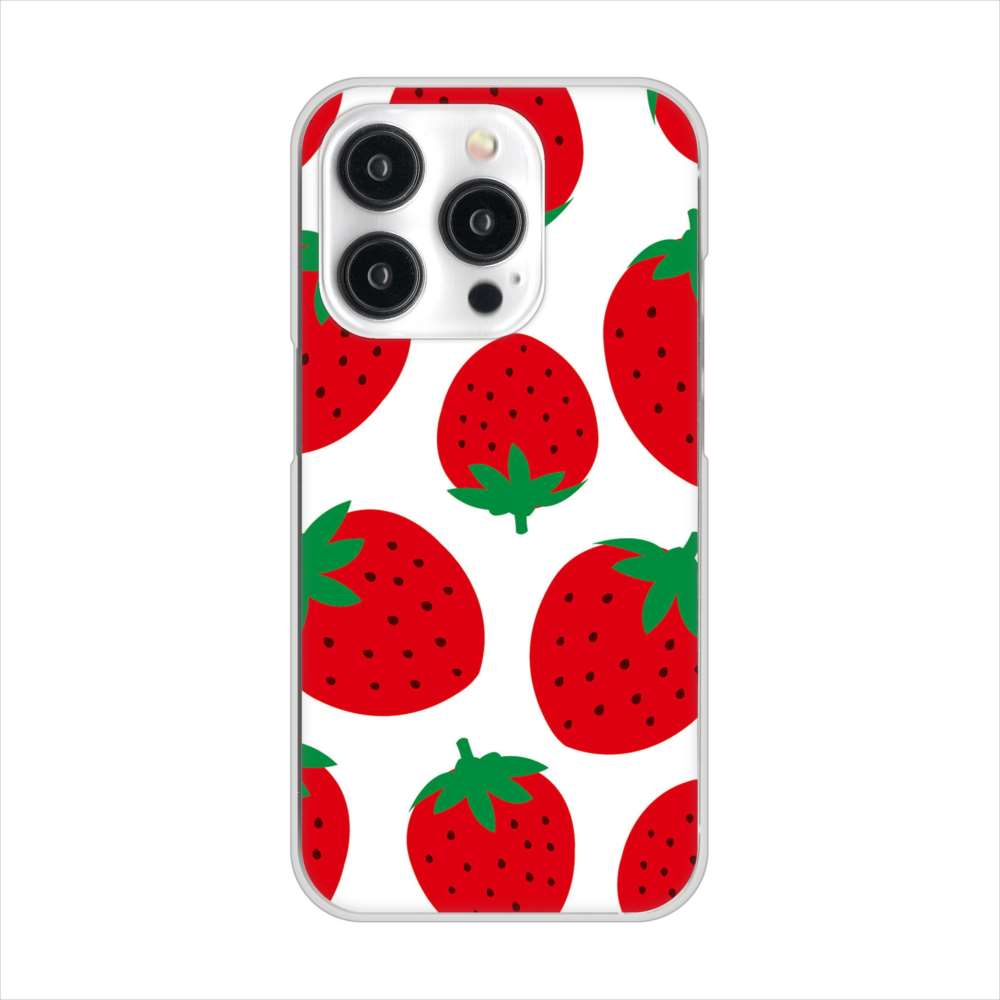 iPhone15 Pro 高画質仕上げ 背面印刷 ハードケース大きいイチゴ模様