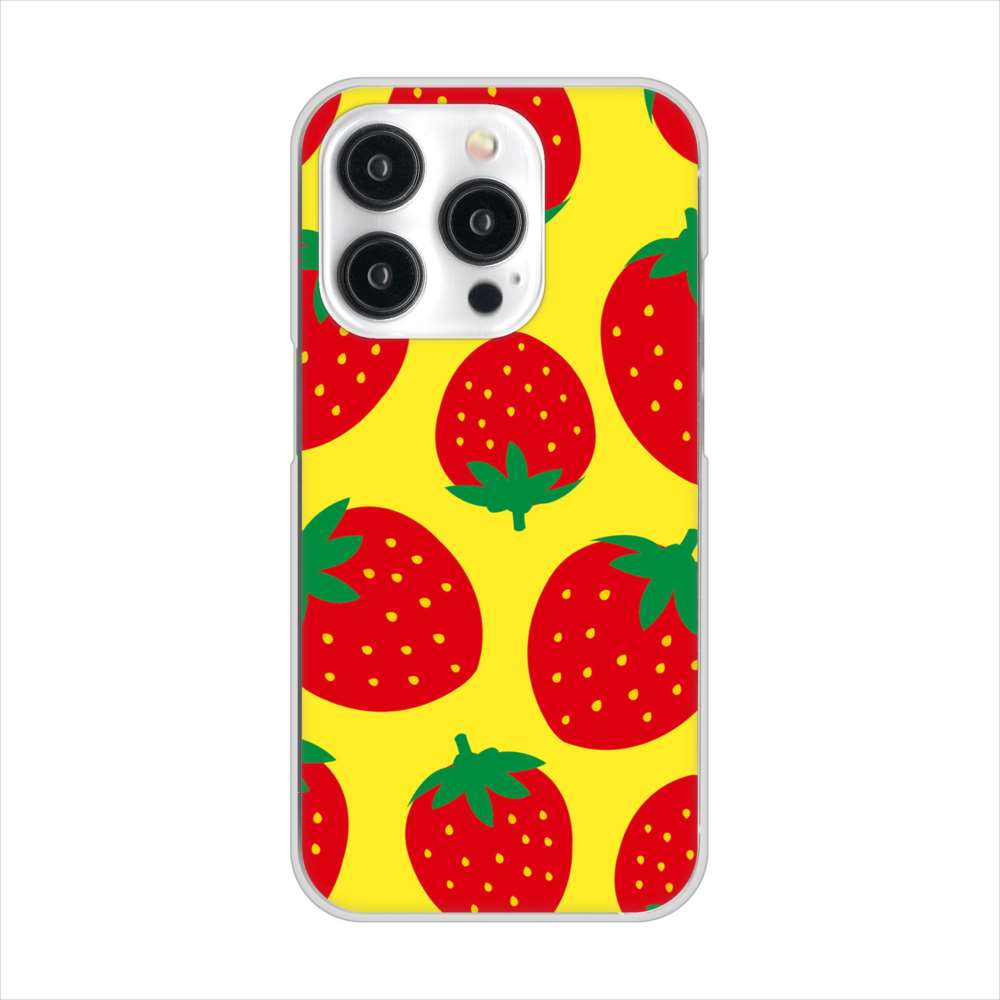 iPhone15 Pro 高画質仕上げ 背面印刷 ハードケース大きいイチゴ模様