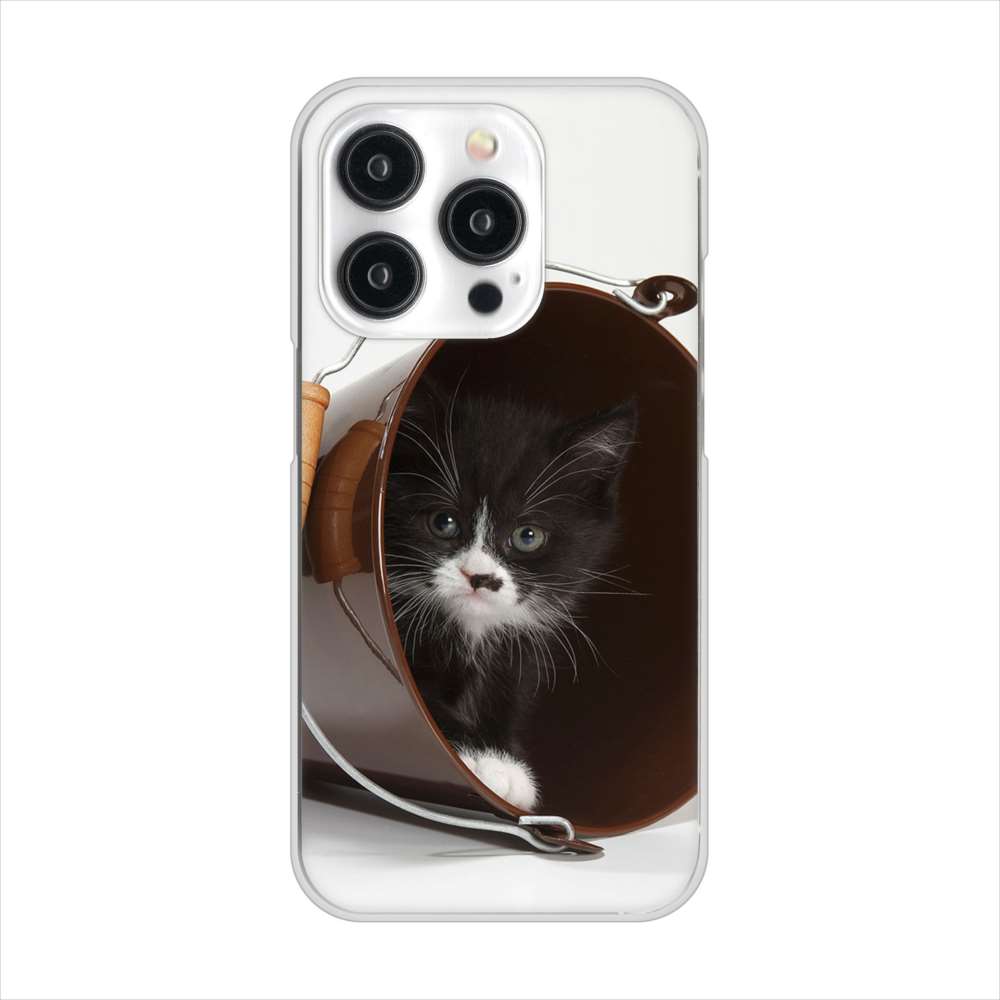 iPhone15 Pro 高画質仕上げ 背面印刷 ハードケース 【VA800 ネコとバケツ】