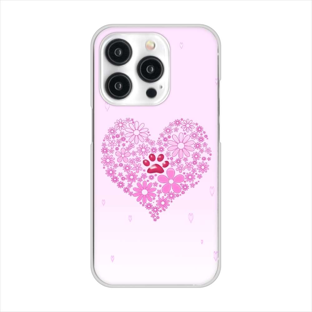 iPhone15 Pro 高画質仕上げ 背面印刷 ハードケースハートと肉球