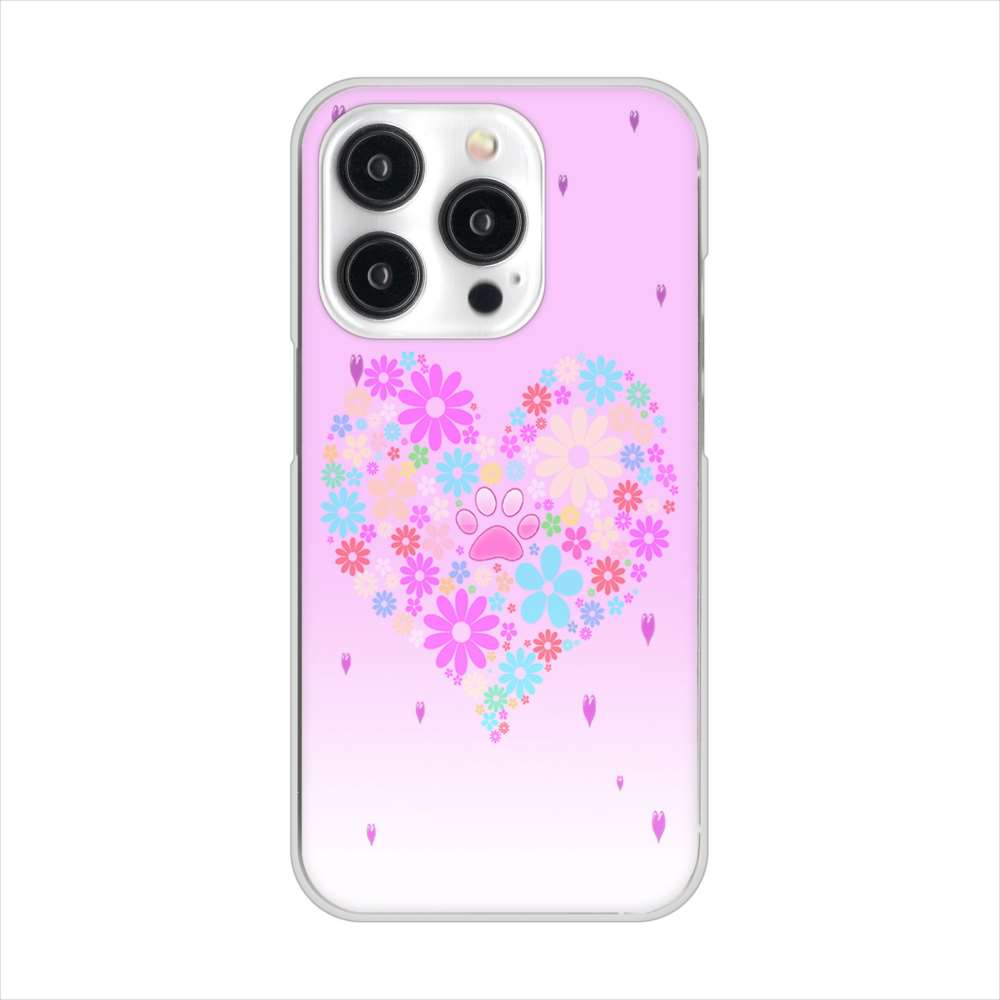 iPhone15 Pro 高画質仕上げ 背面印刷 ハードケースハートと肉球