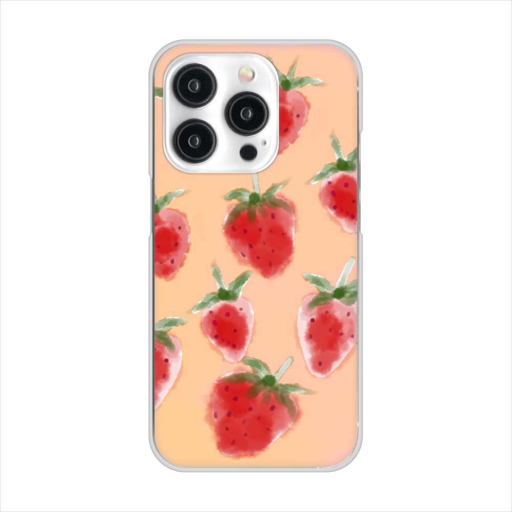 iPhone15 Pro 高画質仕上げ 背面印刷 ハードケースイチゴ 水彩