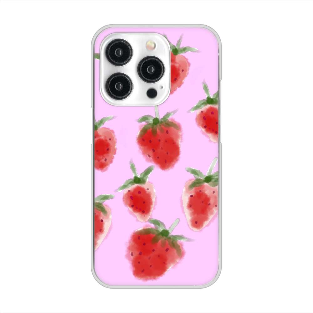 iPhone15 Pro 高画質仕上げ 背面印刷 ハードケースイチゴ 水彩
