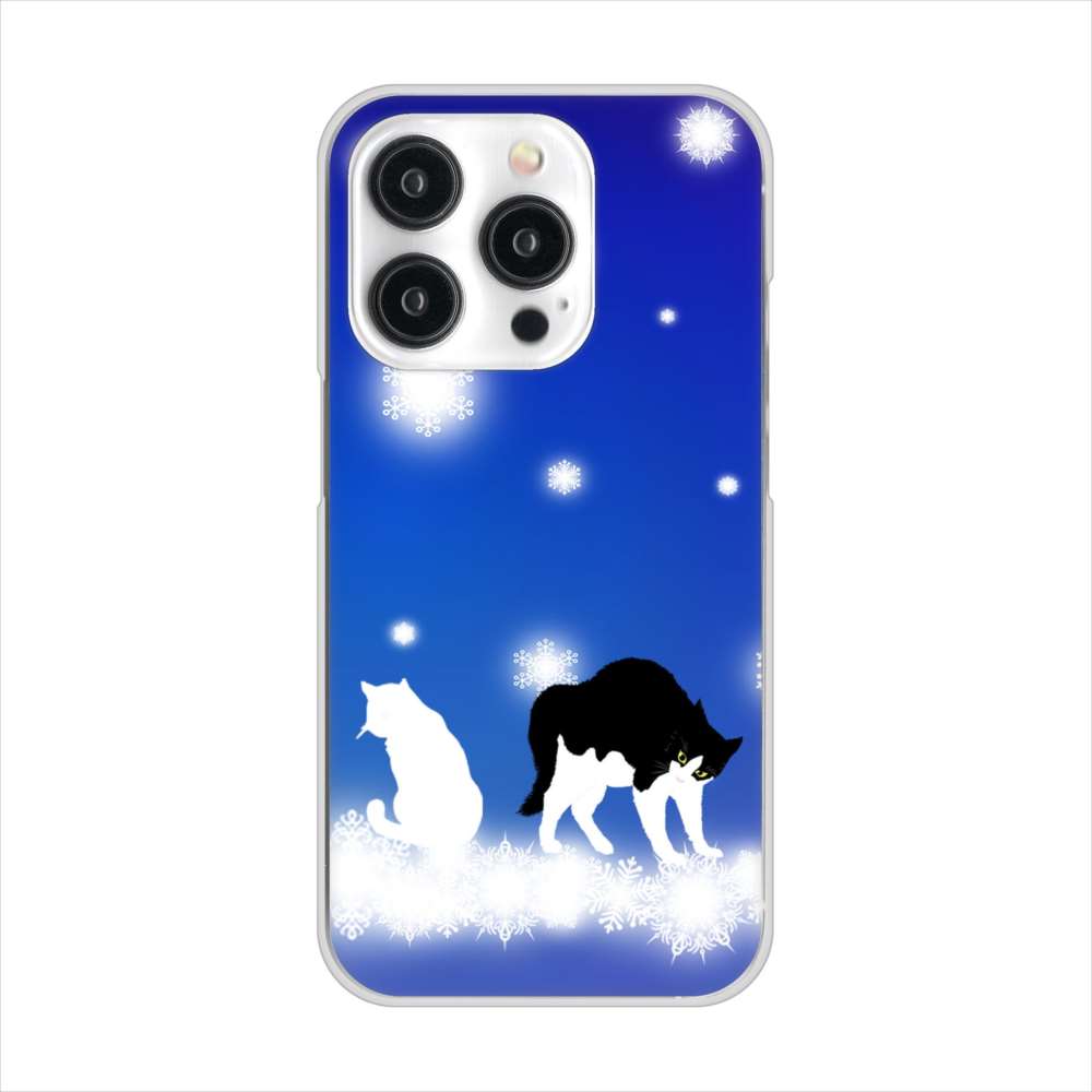 iPhone15 Pro 高画質仕上げ 背面印刷 ハードケース 【YJ335 雪の結晶 はちわれ】