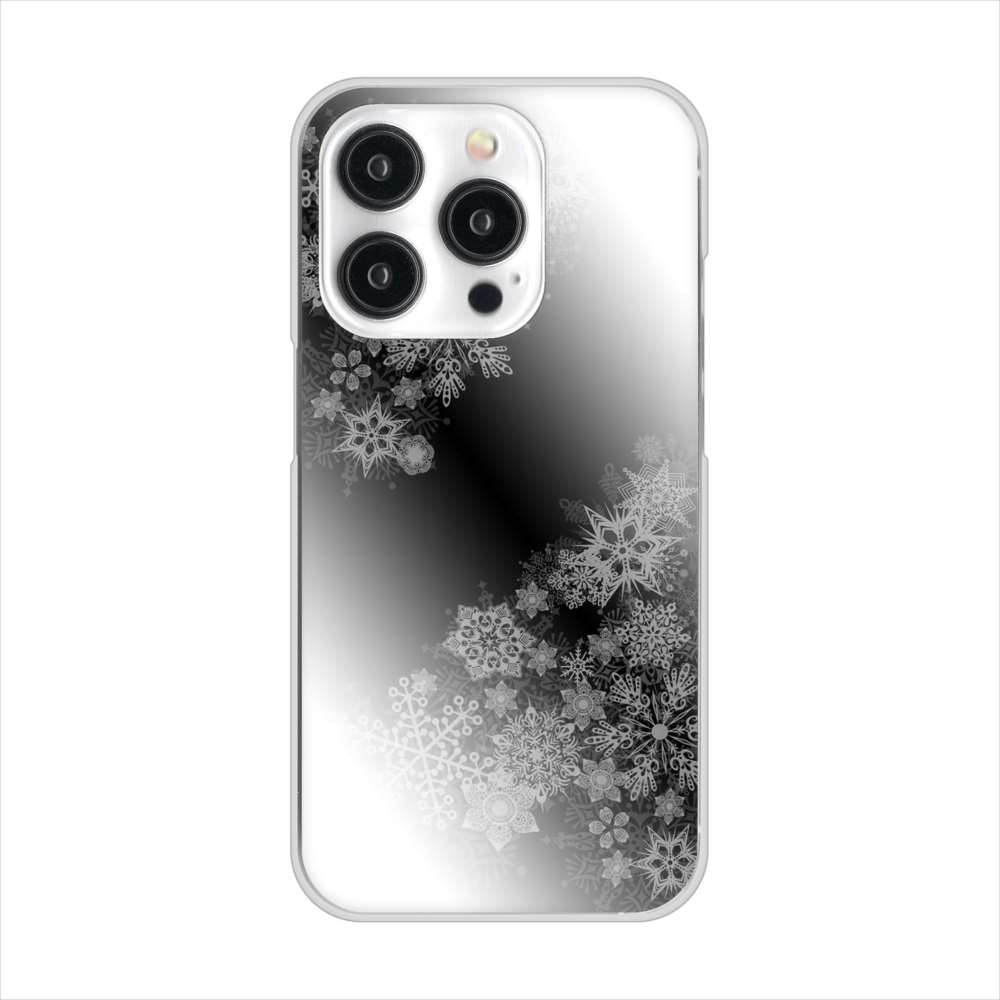 iPhone15 Pro 高画質仕上げ 背面印刷 ハードケース 【YJ340 モノトーン 雪の結晶 】