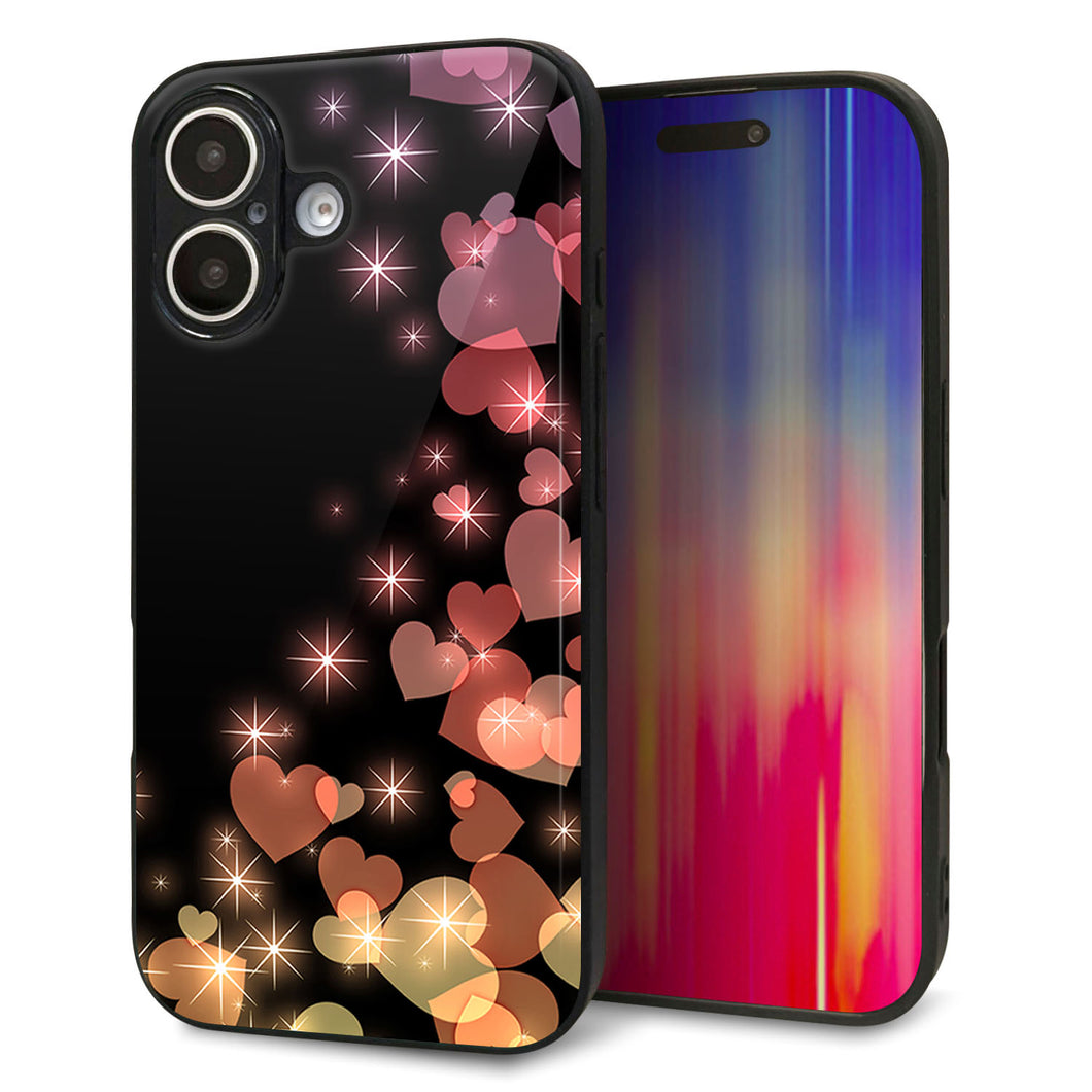 iPhone16 強化ガラス&TPUスマホケース ガラプリ【020 夜のきらめきハート】