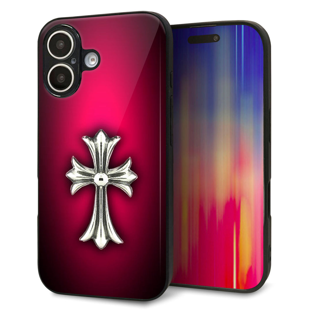 iPhone16 強化ガラス&TPUスマホケース ガラプリ【249 クロスレッド】