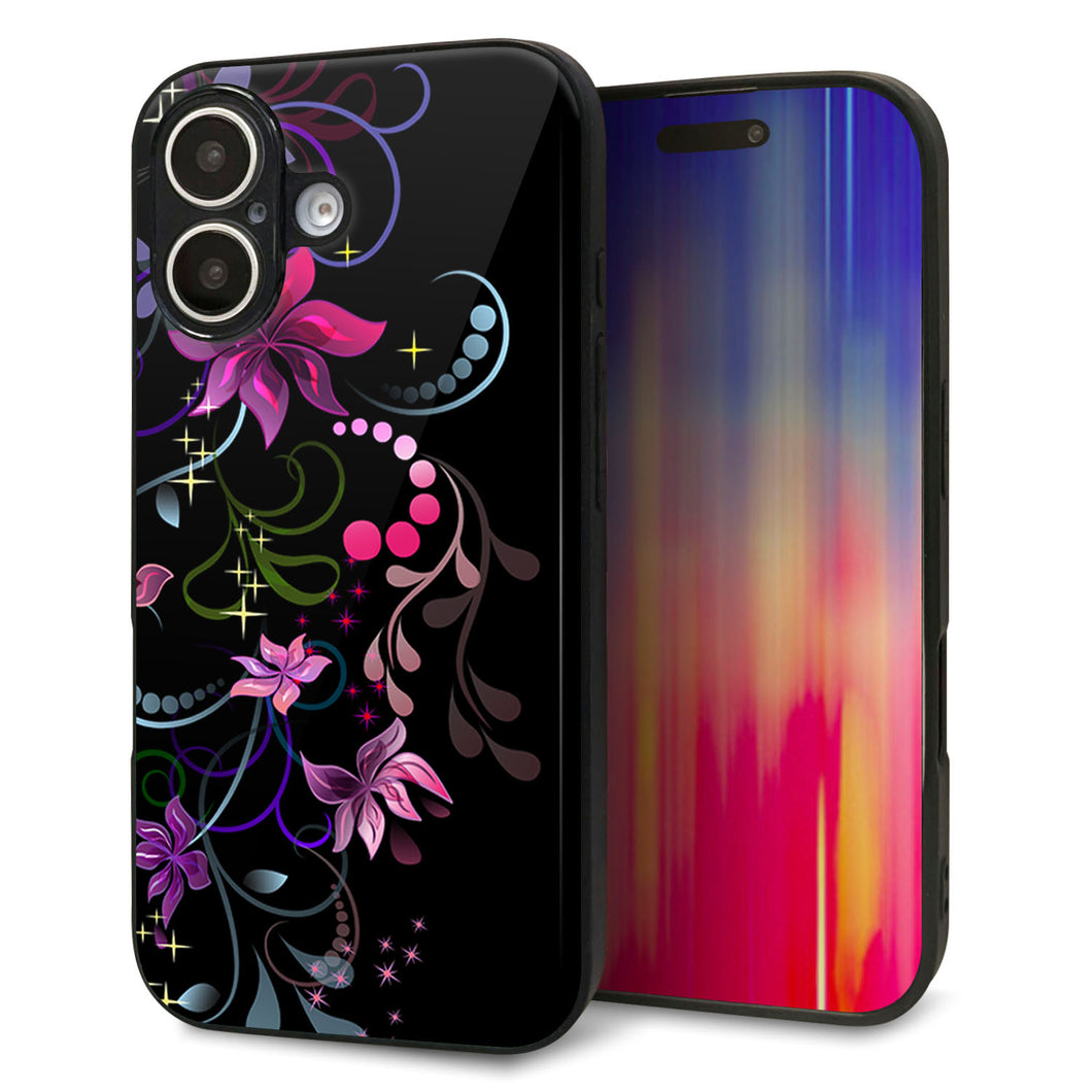 iPhone16 強化ガラス&TPUスマホケース ガラプリ【263 闇に浮かぶ華】