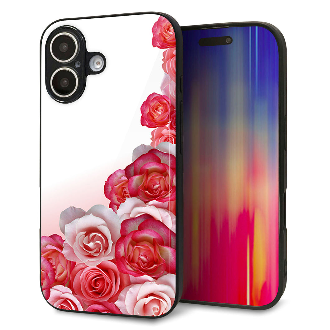 iPhone16 強化ガラス&TPUスマホケース ガラプリ【299 薔薇の壁】