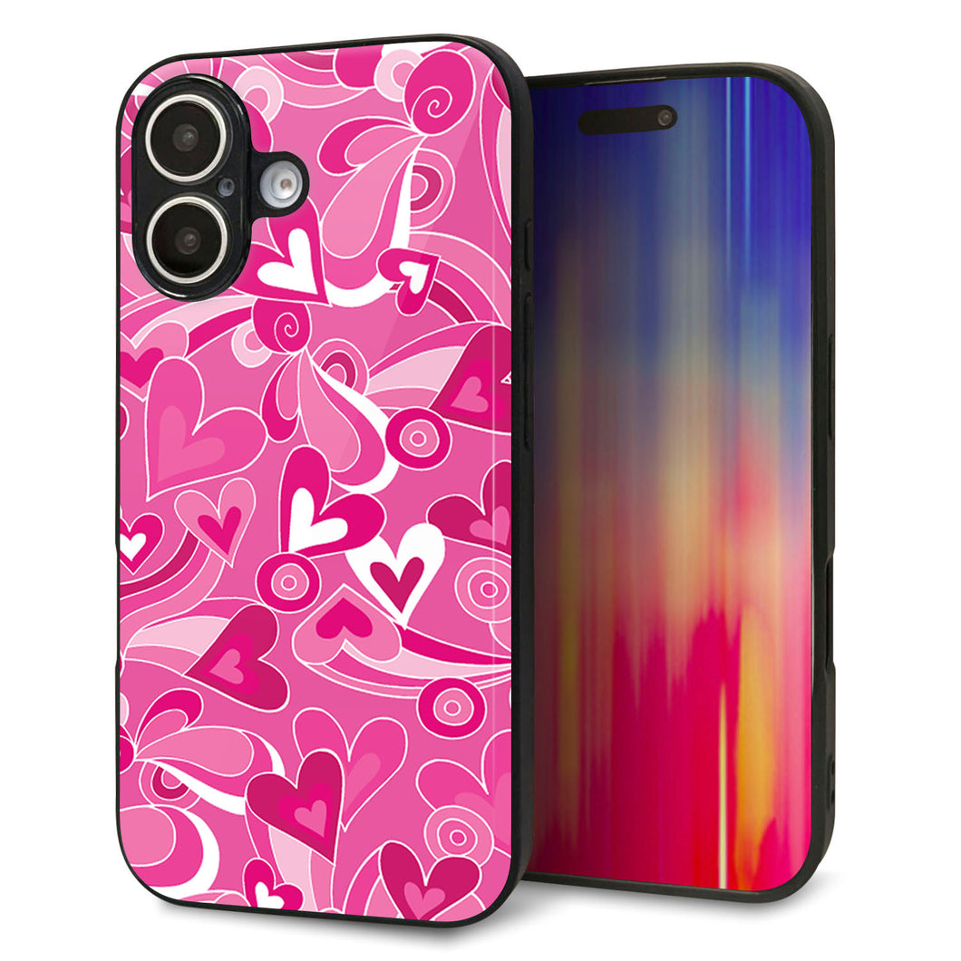 iPhone16 強化ガラス&TPUスマホケース ガラプリ【383 ピンクのハート】