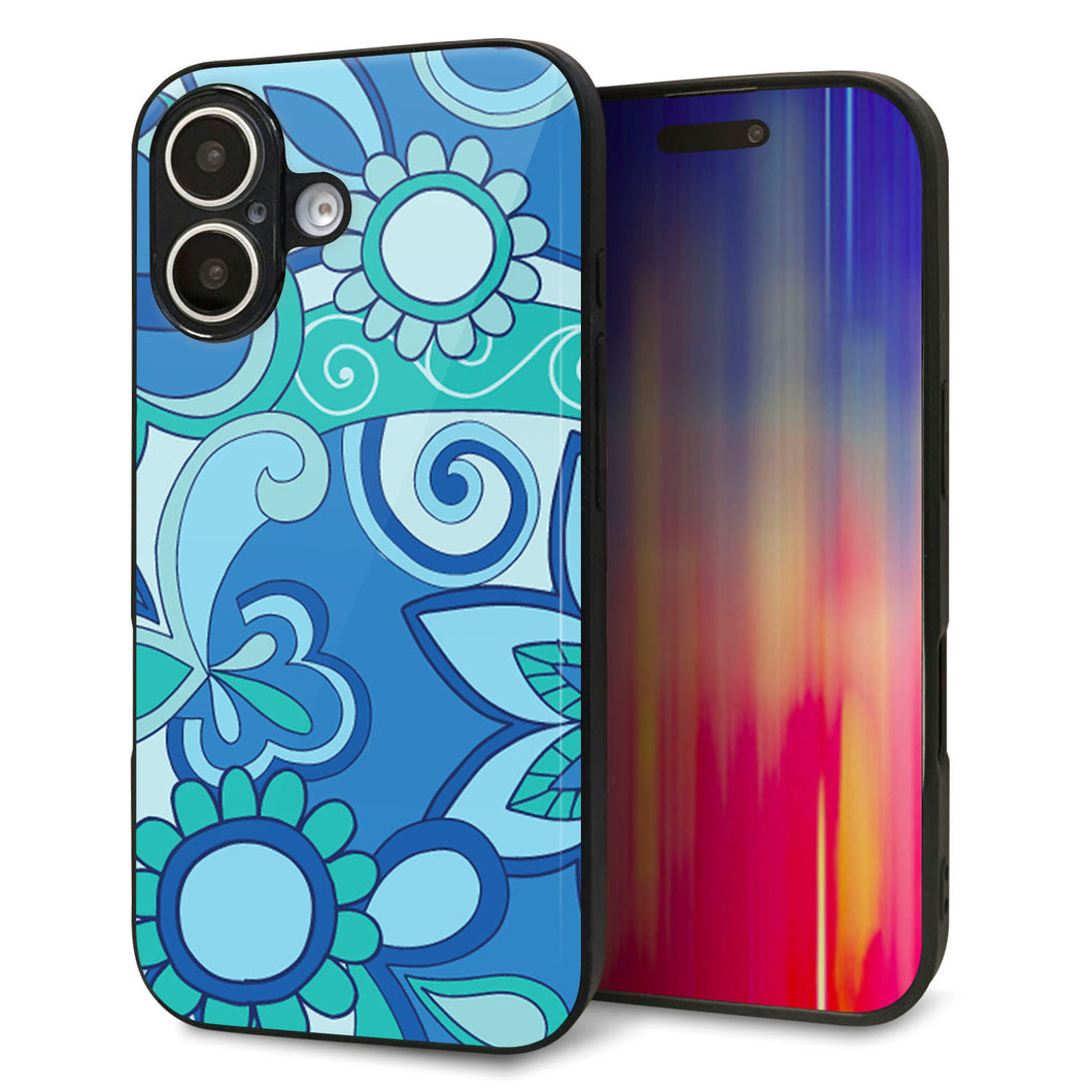 iPhone16 強化ガラス&TPUスマホケース ガラプリ【409 ブルーミックス】