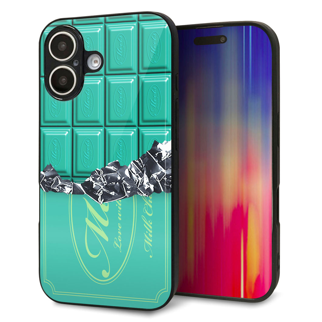 iPhone16 強化ガラス&TPUスマホケース ガラプリ【554 板チョコ?ミント】