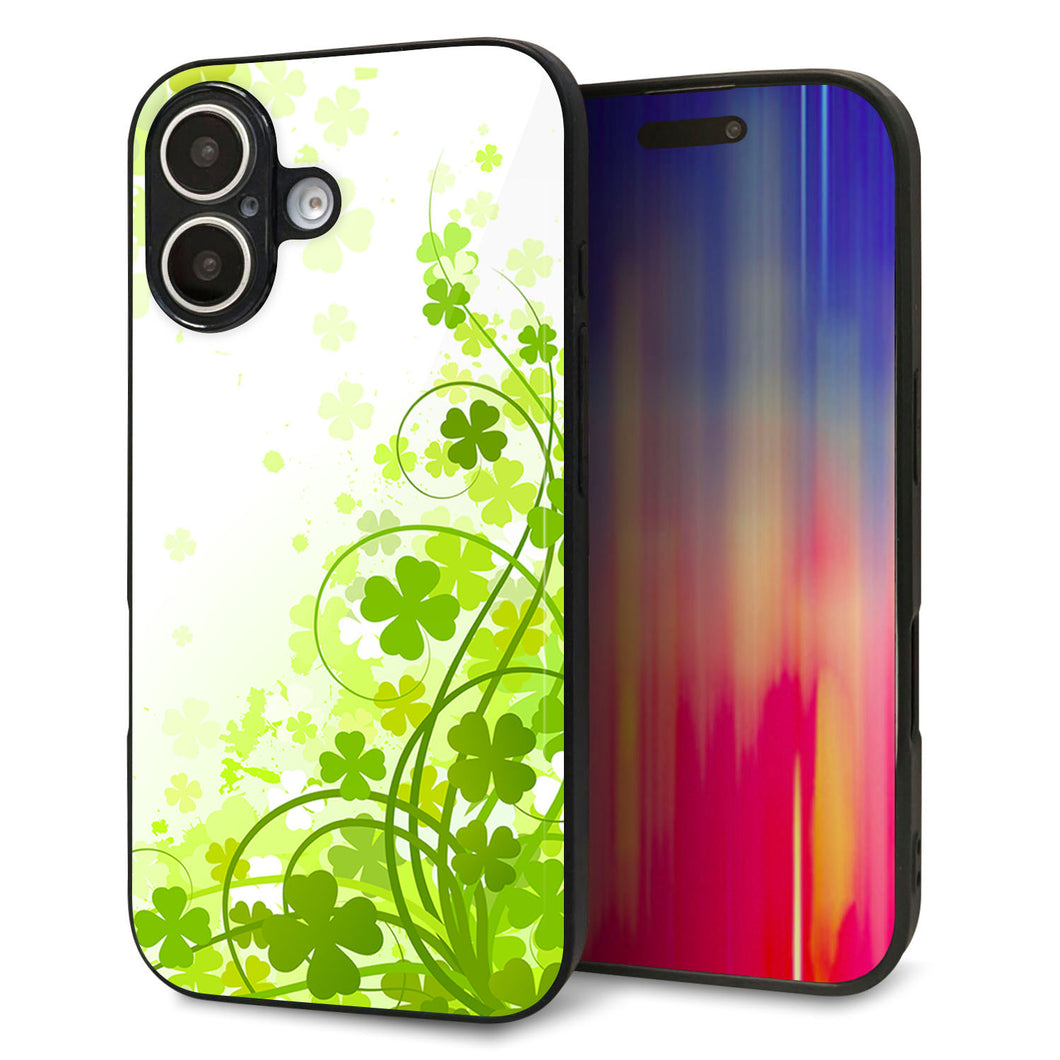 iPhone16 強化ガラス&TPUスマホケース ガラプリ【565 四葉のクローバー】