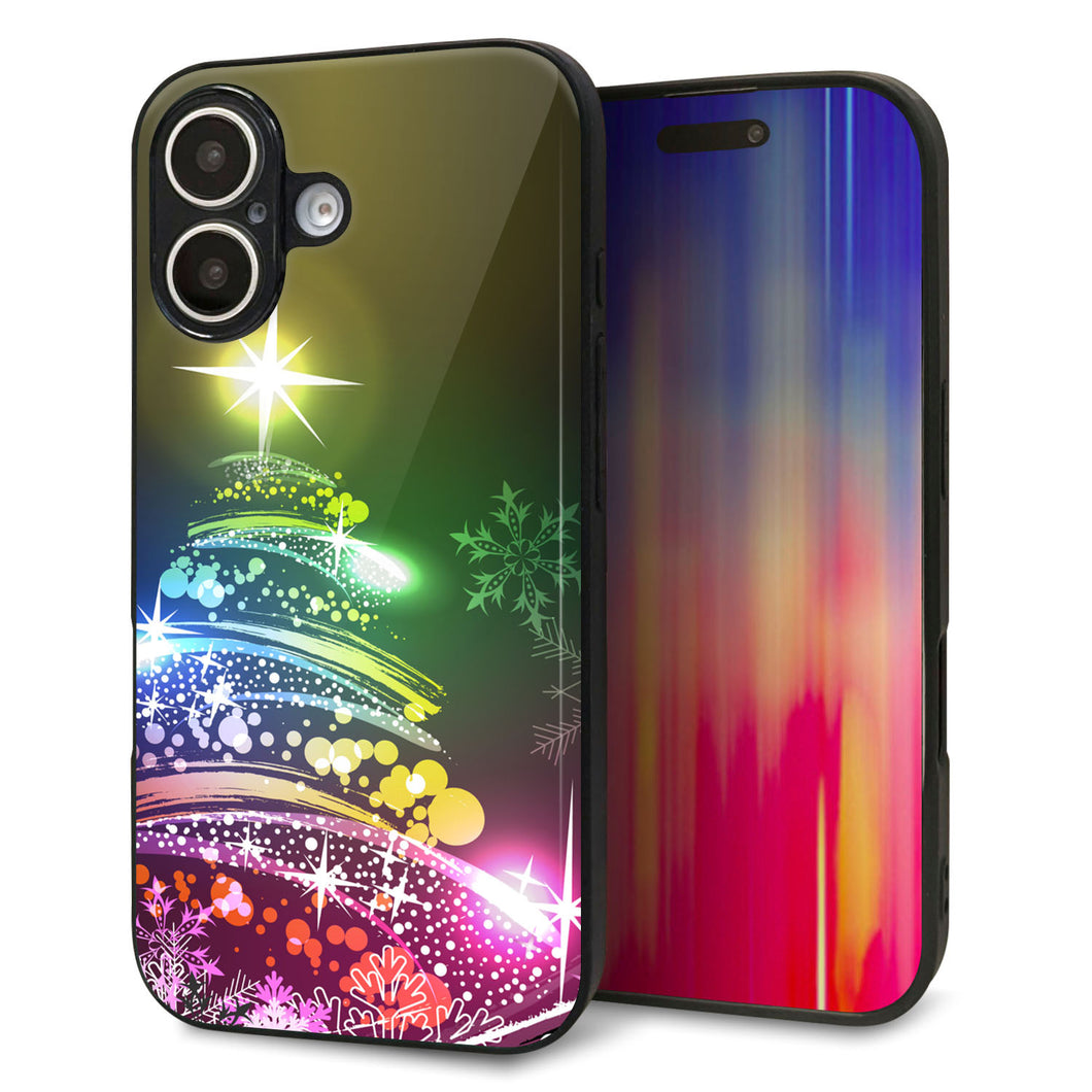 iPhone16 強化ガラス&TPUスマホケース ガラプリ【722 レインボークリスマス】