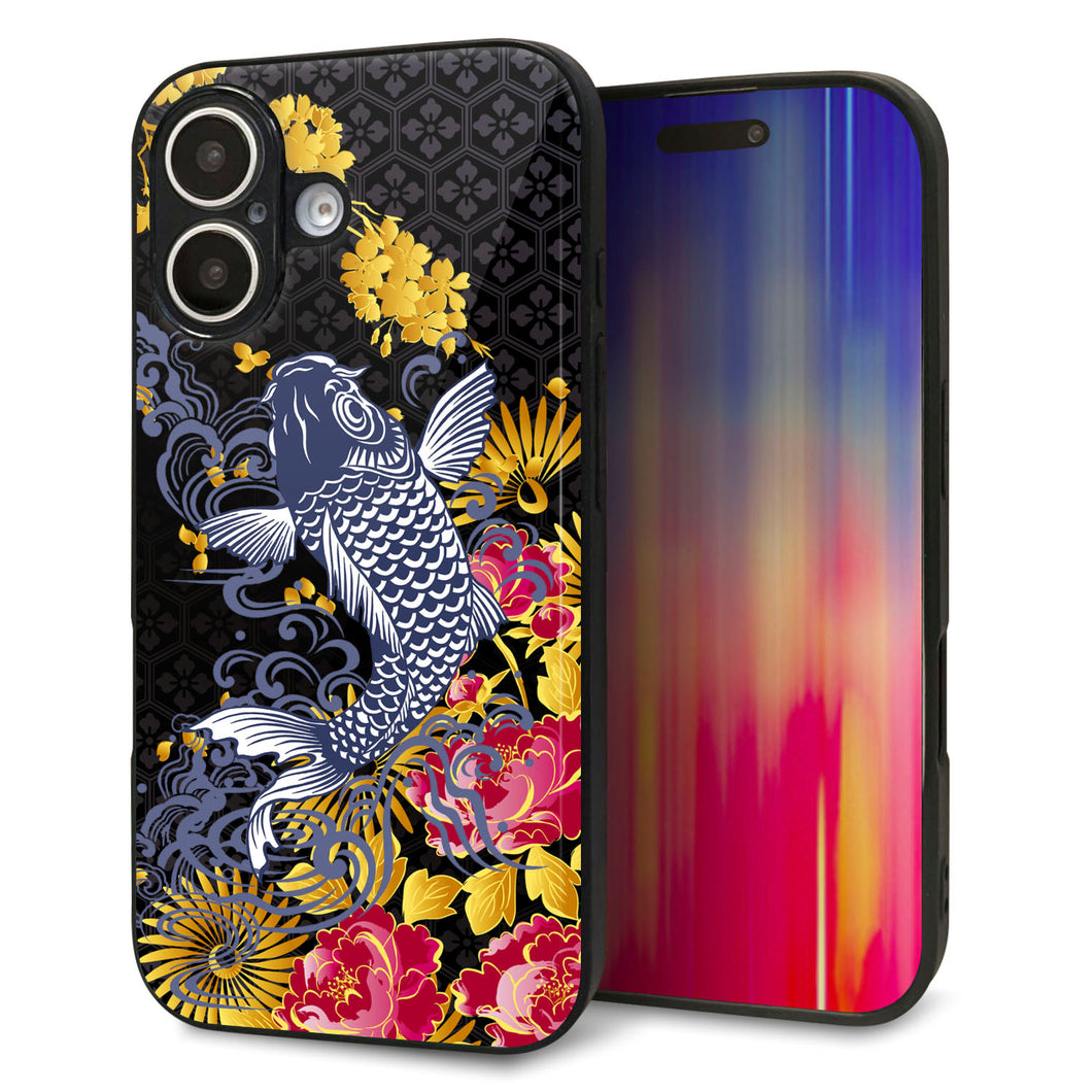 iPhone16 強化ガラス&TPUスマホケース ガラプリ【1028 牡丹と鯉】