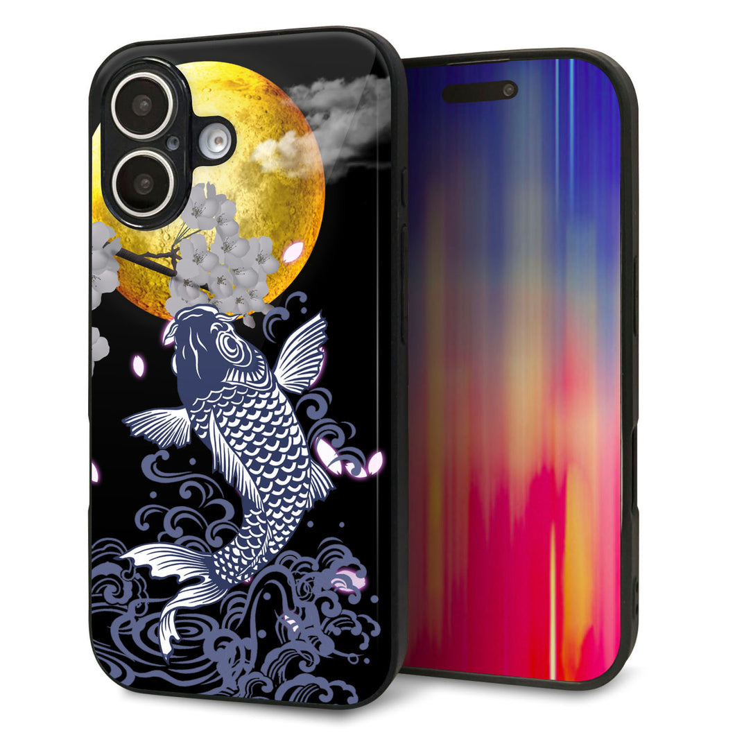 iPhone16 強化ガラス&TPUスマホケース ガラプリ【1030 月と鯉】