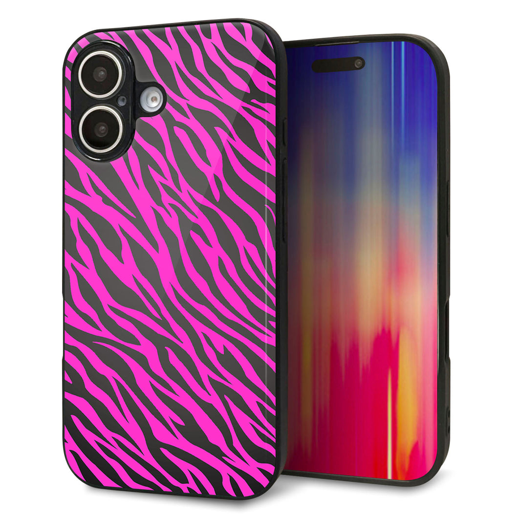 iPhone16 強化ガラス&TPUスマホケース ガラプリ【1058 デザインゼブラ(PU)】
