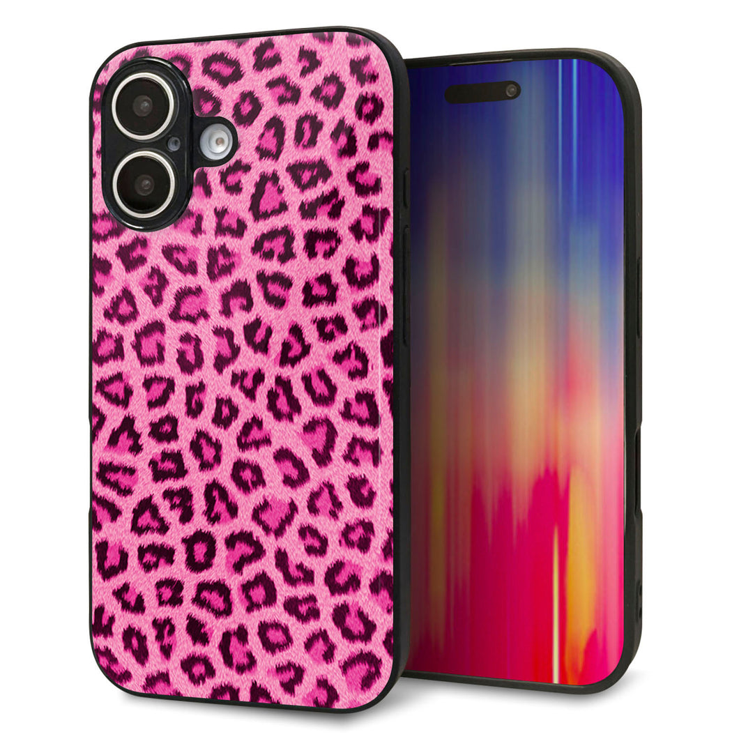 iPhone16 強化ガラス&TPUスマホケース ガラプリ【1066 ヒョウ柄ベーシックSピンク】