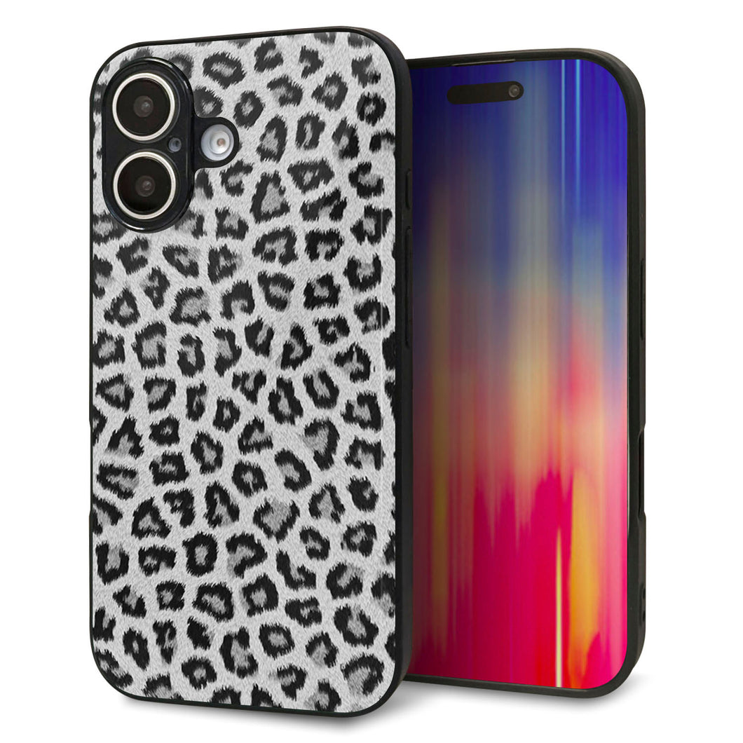 iPhone16 強化ガラス&TPUスマホケース ガラプリ【1068 ヒョウ柄ベーシックSグレー】